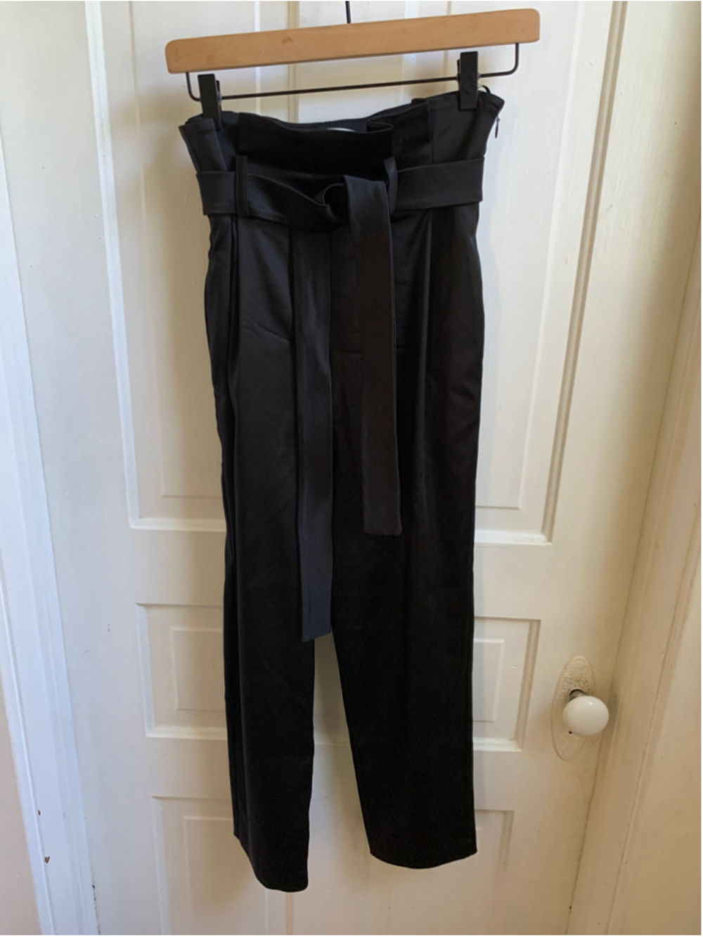Women's Amanda Uprichard Black Satin High-Waisted Trousers Size S Office Upscale - Picture 3 of 6